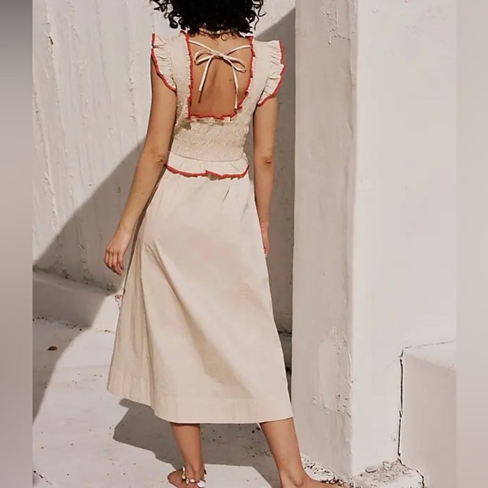 Free People Cream Midi Dress with Red Trim - Picture 2 of 12